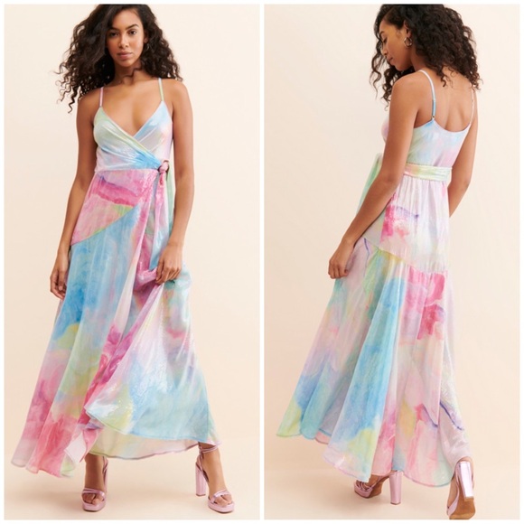 NEW HUTCH Alden Rainbow Sequin Anthropologie TRUE WRAP Maxi Dress 13M7 - Picture 1 of 12